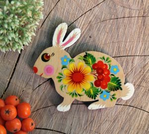 Магнитик на холодильник с Петриковской росписью "Зайка" (08)