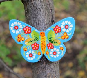 Магнитик на холодильник с Петриковской росписью "Бабочка", голубая