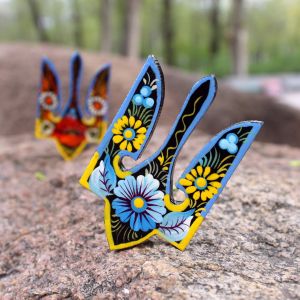 Магнит-сувенир "Трезуб", Петриковская роспись, ручная работа