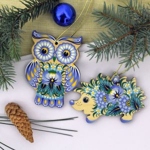 Подарочный набор декора с Петриковской росписью "Ежик и сова"