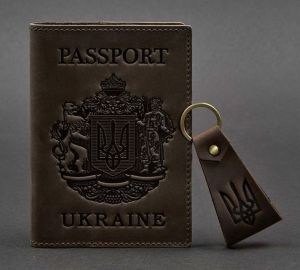 Подарочный набор кожаных аксессуаров с украинской символикой (brown)