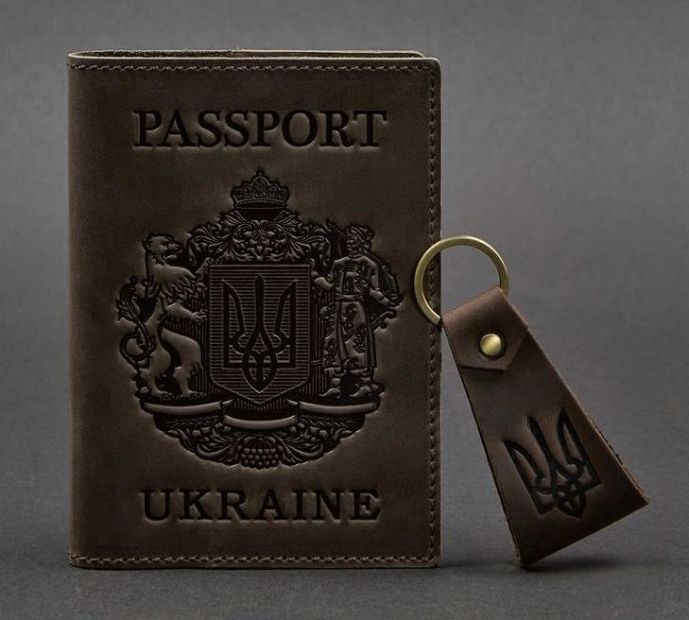 Подарочный набор кожаных аксессуаров с украинской символикой (brown)