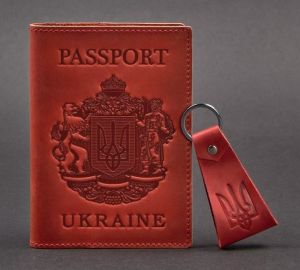 Подарочный набор кожаных аксессуаров с украинской символикой (coral)