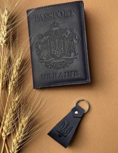 Подарочный набор кожаных аксессуаров с украинской символикой (black)