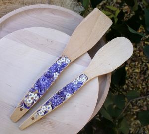 Подарочный  набор лопаток с Петриковской росписью "Синева"