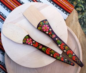 Подарочный  набор лопаток с Петриковской росписью "Калина на темном"