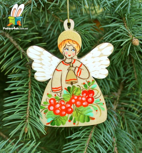Елочная игрушка  с Петриковской росписью "Ангел Рождественский" (01)