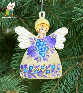 Елочная игрушка  с Петриковской росписью "Ангел Рождественский" (03)