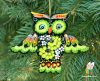 Елочная игрушка с Петриковской росписью "Сова", зеленый виноград