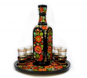 Набор для спиртных напитков "Панський". Ручная работа. Петриковская роспись