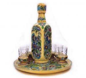 Набор для спиртных напитков "В цветах Украины". Петриковская роспись