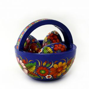 Пасхальный украинский сувенир «Писанки в синем лукошке»