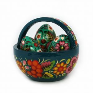 Пасхальный украинский сувенир «Писанки в бирюзовом лукошке»