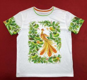 Футболка Петриківка Чарівний птах у зелених квітах