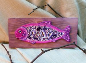 Настенный декор с Петриковской росписью "Чудо рыба", розовоглазка