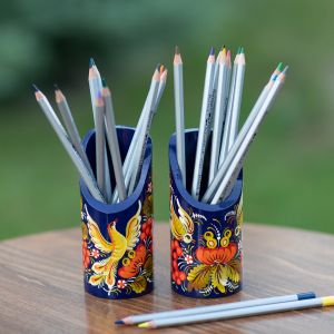 Карандашница, подставка под ручки с Петриковской росписью,"Жар-птица"