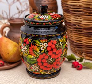 Высокая емкость, бочонок с Петриковской росписью "Червона калина"