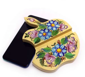 Деревянная подставка для гаджетов с Петриковской росписью "Яблочный сад"