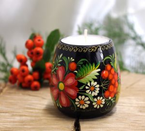 Подсвечник деревянный "Капля", Петриковская роспись (03)