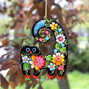 Елочная игрушка с Петриковской росписью "Кот" яркий