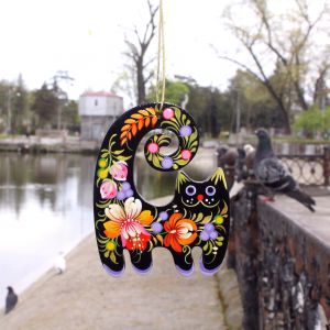 Елочная игрушка  с Петриковской росписью "Кот", пестрый