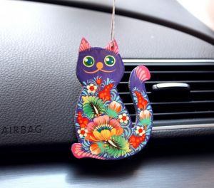 Подвеска в авто "Мой котик", Петриковская роспись