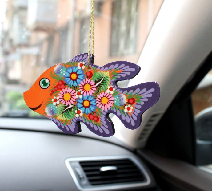 Подвеска в авто "Золотая рыбка", Петриковская роспись