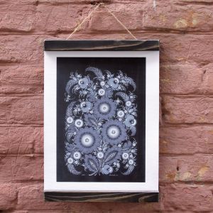 Постер на холсте с Петриковской росписью в деревянной рамке, автор Романова Т.