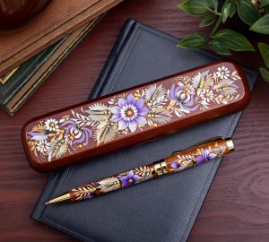 Подарочный письменный набор ручной работы с Петриковской росписью "Синий цветок"