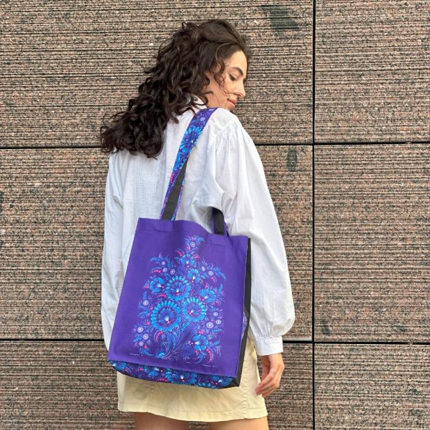 Сумка-шоппер "Ночной цветок" Печать Петриковской росписи, автор Романова Т.