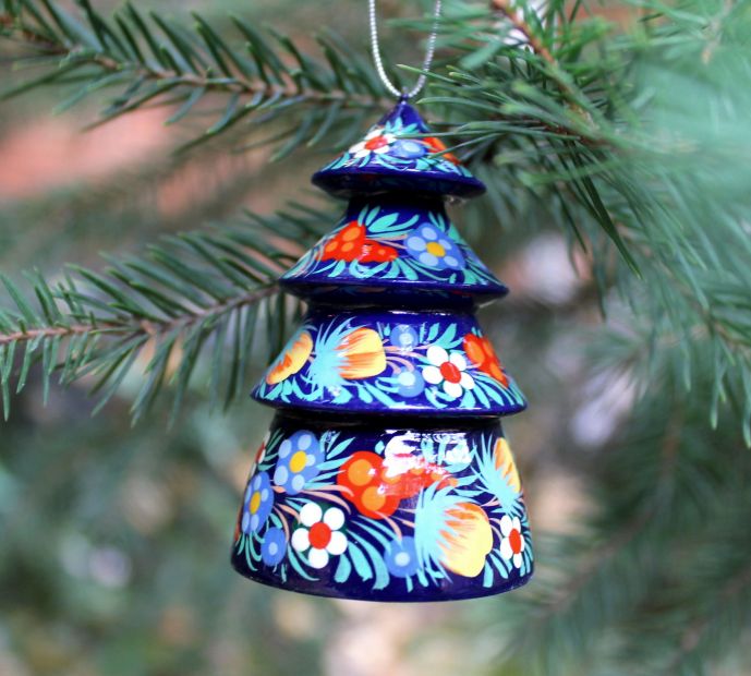 Елочка-колокольчик с Петриковской росписью, зимняя сказка