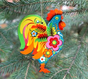 Рождественский-пасхальный декор с Петриковской росписью "Петушок"(03)