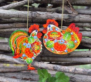 Подарочный набор декора с Петриковской росписью "Курочка и петушок" 