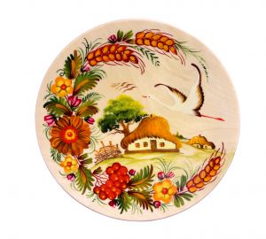 Тарелка с Петриковсксой росписью, диаметр 18.5 см (02)