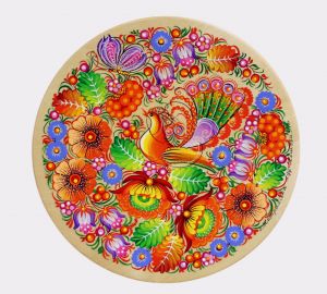 Тарелка с Петриковской росписью "Райская птица" диаметр 20 см 