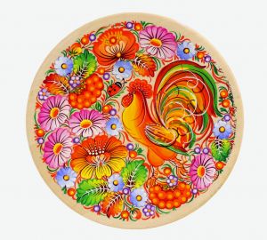 Тарелка с Петриковсксой росписью"Петух"  диаметр 18 см