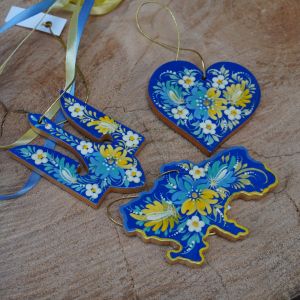 Патриотический набор подвесок "Ураїна це кохання". Петриковские сувениры ручной работы