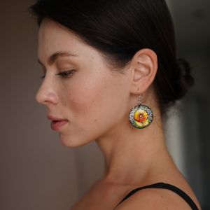 Серьги деревянные - круглые с Петриковской роcписью (04)