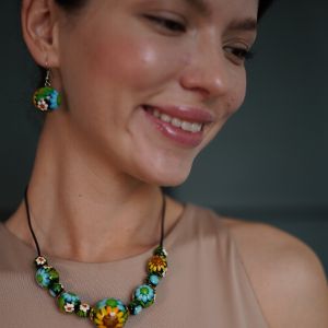 Набор украшений ручной работы с Петриковской росписью Подсолнухи