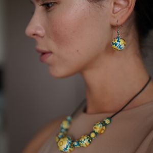 Набор украшений ручной работы с Петриковской росписью Морская Волна